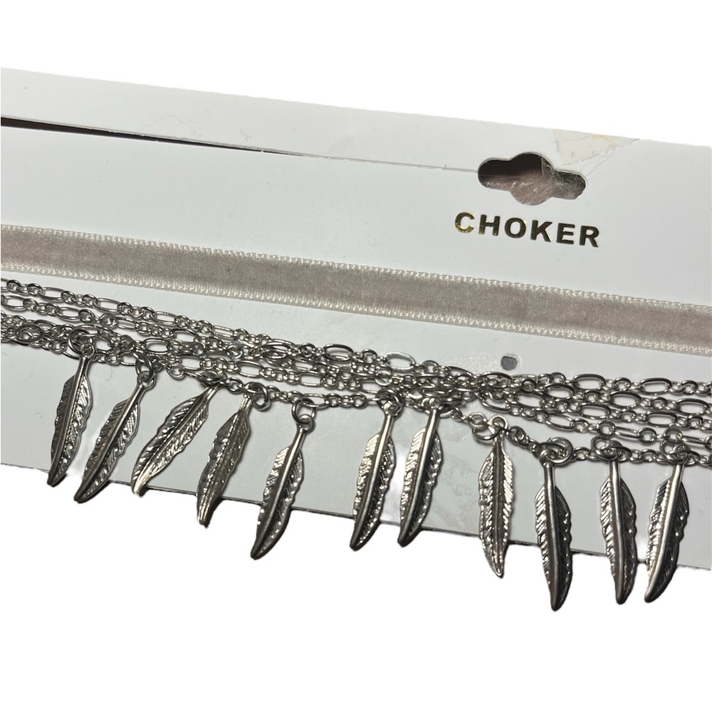 Set of 2 ~ Gray and Silver Feather Chokers